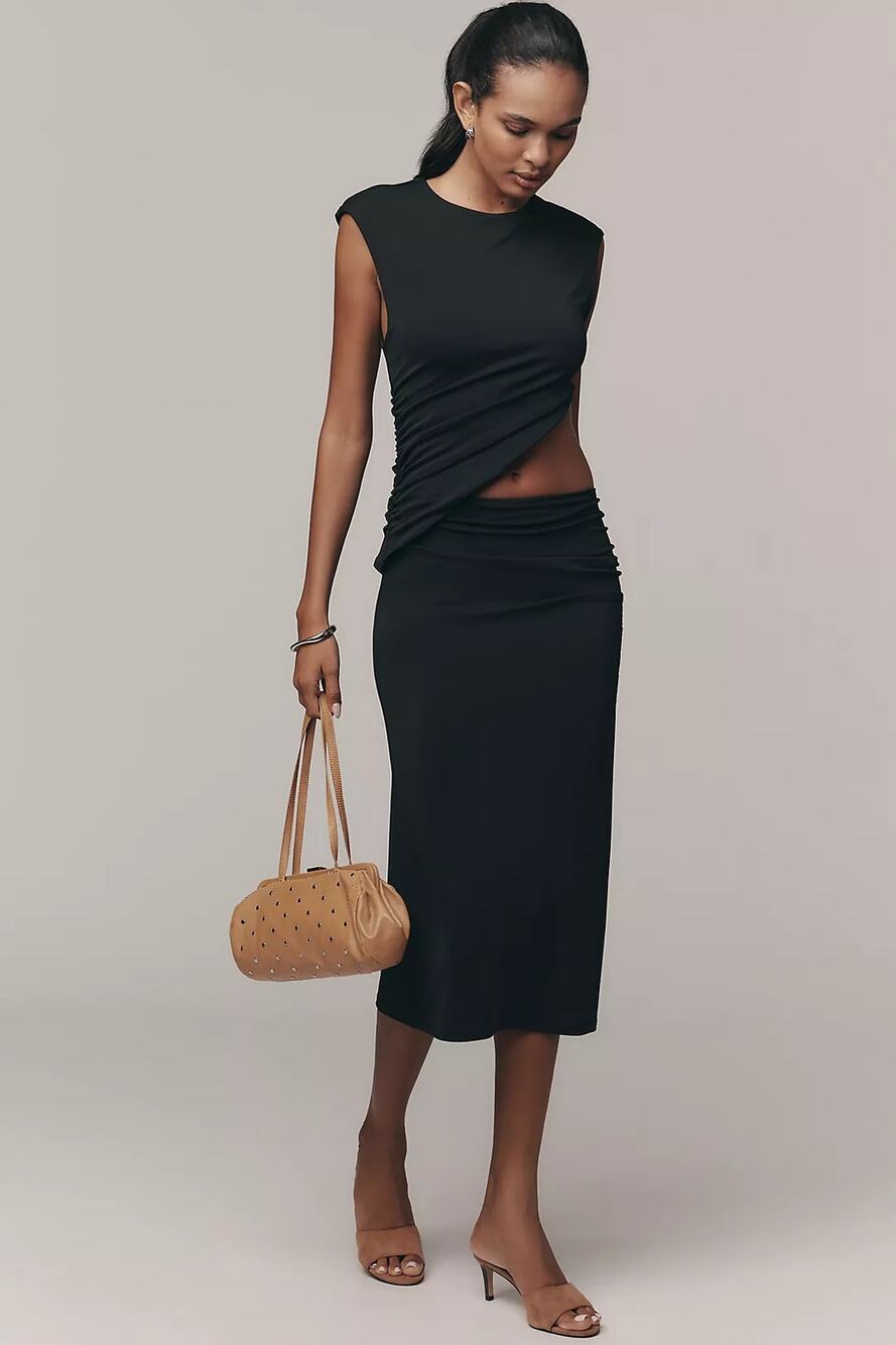NWT Anthropologie Sleeveless Cutout Knit Midi Dress $158 LARGE Black